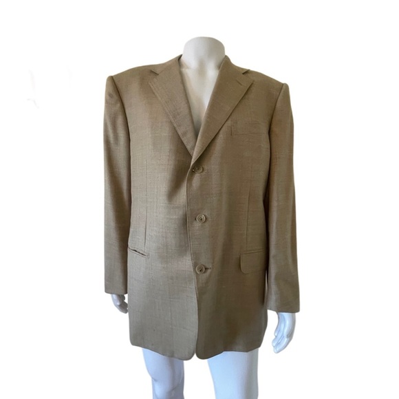 Ermenegildo Zegna Fine Wool Tan Blazer Sport Coat Jacket Tan 44L w/ blue yellow - Picture 1 of 9